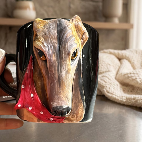 Taza Artesanal 3D "Pet Lover" - Edición Galgo con Pañuelo