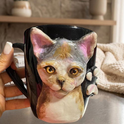 Taza Artesanal 3D "Pet Lover" - Edición Gato Calicó / Mestizo