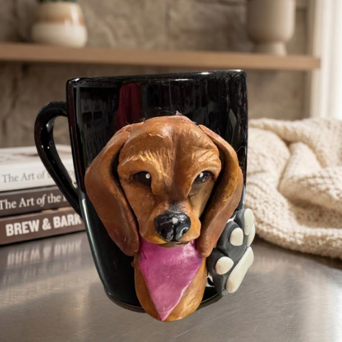Alternative view of Taza Artesanal 3D "Pet Lover" - Edición Salchicha (Dachshund) con Pañuelo