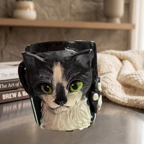 Alternative view of Taza Artesanal 3D "Pet Lover" - Edición Gato Blanco y Negro (Tuxedo)