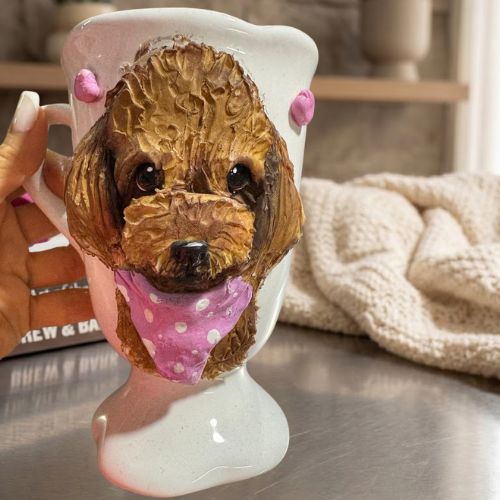 Taza Artesanal 3D "Pet Lover" - Edición Caniche Toy (Taza Blanca)